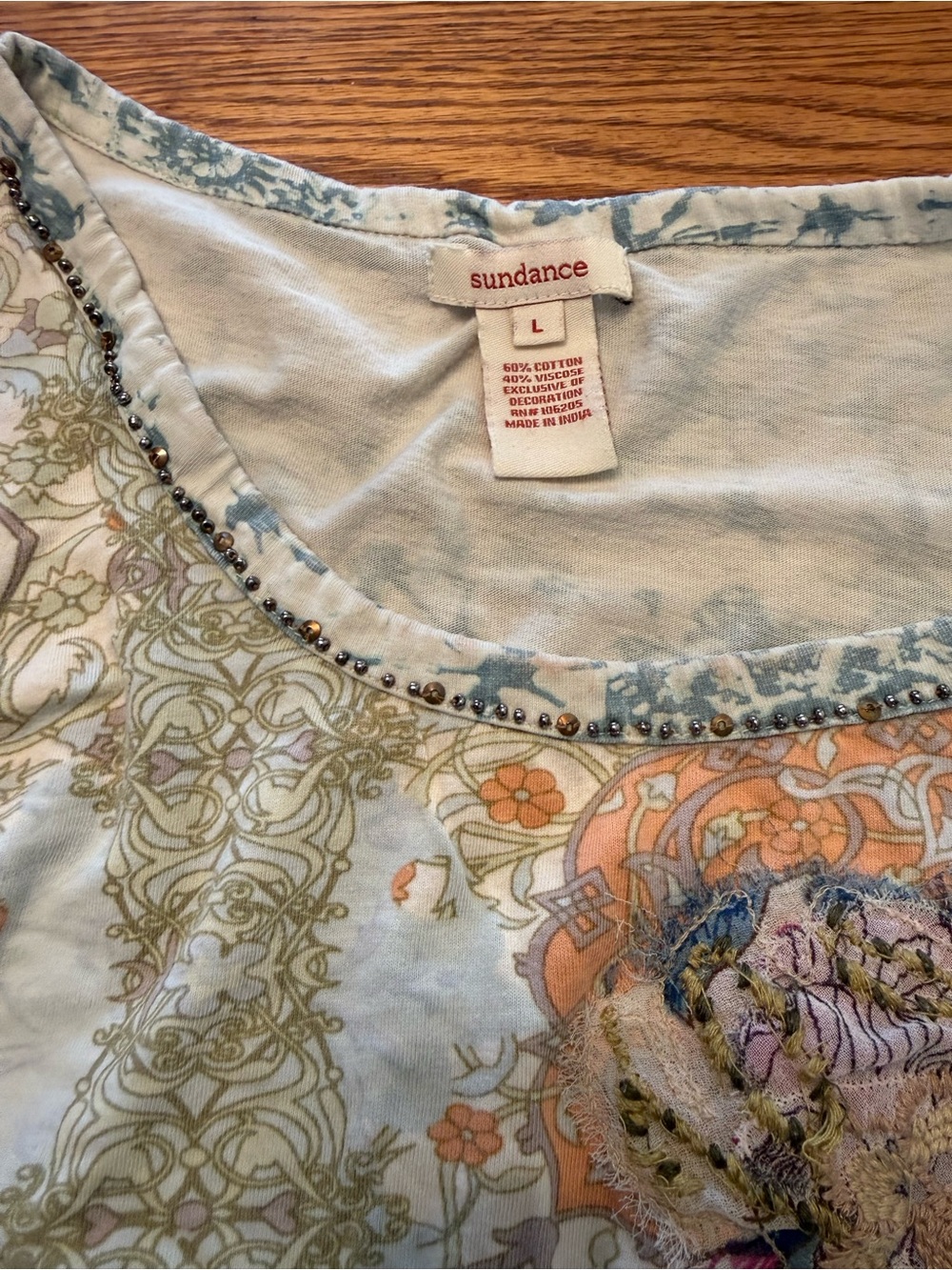 Sundance Multi-Color Floral Patchwork Long-Sleeve Scoop Neck Top - Picture 5 of 6